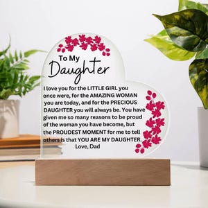 Für meine Tochter Geschenk, Weihnachtsgeschenke für Tochter von Mama oder Papa, LED Acryl Herz Plakette, Geburtstag, Mutter der Braut, Muttertag