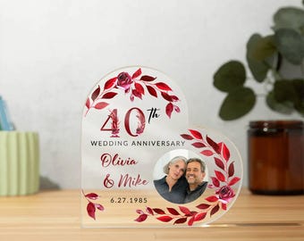 Personalized 40th Anniversary Gift, Ruby Anniversary Acrylic Heart Plaque, 40th Ruby Gift for Parents