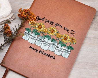 Diario del girasole, diario di preghiera personalizzato per le donne, diario di affermazioni positive, regalo cristiano, Dio dice che sei, regalo religioso