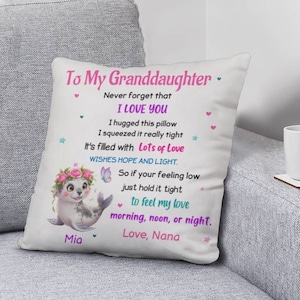 Granddaughter Cuddle Cushion, To My Beautiful Granddaughter Sea Animals Pillow, Hug in A pillow from Grandma to Granddaughter, Custom Names