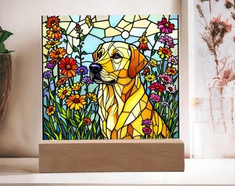 Labrador Retriever Faux Stained Glass Acrylic Plaque, Gift For Dog Mom, Dog Dad, Dog Memorial Plaque, LED Bedside Lamp, Pet Decor