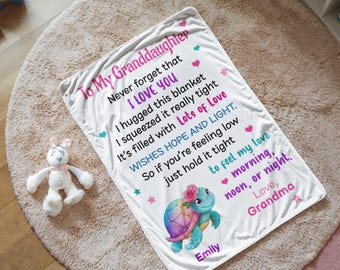 Personalized Granddaughter Blanket, Sea Animal Design, Sherpa Fleece Throw, Cozy Bedding, Decorative Nursery Blanket
