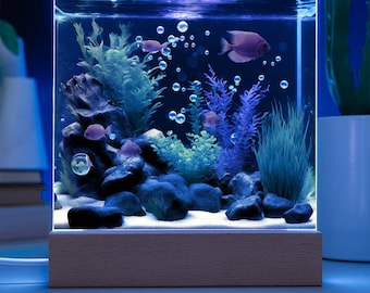 Virtual Aquarium Lighted Acrylic Plaque, Kids Nightlight, Discus Fish, Home Decor, Table Light, Room Decor, Christmas Gift, Gifts for Kids