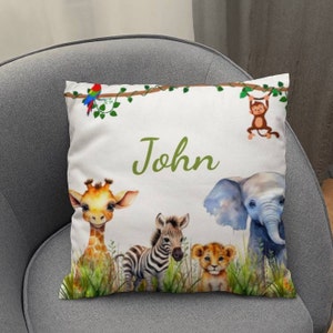 Personalized Safari Animals Nursery Pillow, Safari Crib Bedding, Safari Nursery, Jungle Nursery, Safari Nursery Decor, Elephant Giraffe Lion
