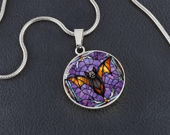 Halloween Halskette, Fledermaus Halskette, Halloween Schmuck, Fledermäuse Vollmond Halskette, Geschenke für sie, runde Halskette Silber Gold gravierte Geschenk