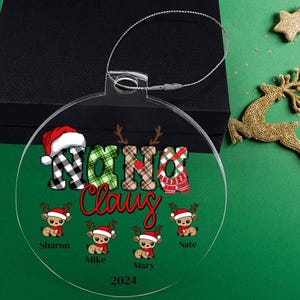 Nana Claus Acrylic Christmas Ornament, Custom Nana And Grandkids, Gifts For Nana, Christmas, Mother&#39;s Day, New Nana, Nanas Reindeer