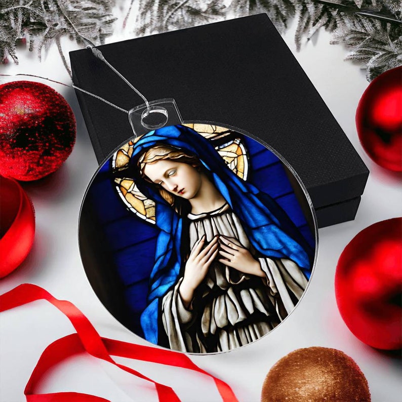 Virgin Mary Christmas Ornament, Mother Mary Suncatcher Window