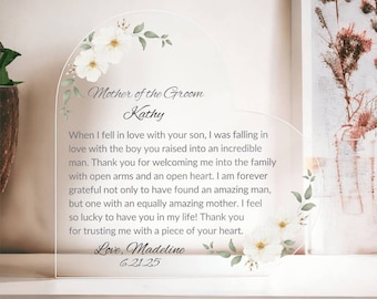 Placa de corazón de acrílico personalizada: regalo para la madre del novio