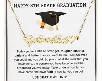 8th Grade Graduation Heart Name Necklace, Custom Graduation Jewelry, Last day of school, middle school graduation, class of 2025,