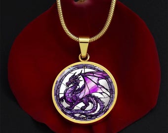Engraved Dragon Necklace, Dragon Charm, Dragon Pendant, Dragon Jewelry, Purple-Winged Dragon necklace,  dragon wing pendant fantasy