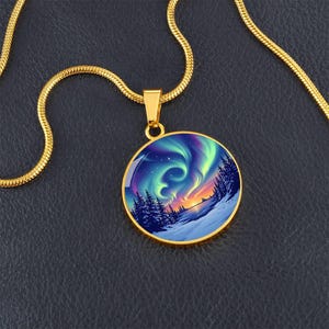 Northern Lights Pendant, Aurora Borealis Necklace, Northern Lights Jewelry, Nature Lover Gift for Her, Engraved Necklace, Alaska Winter