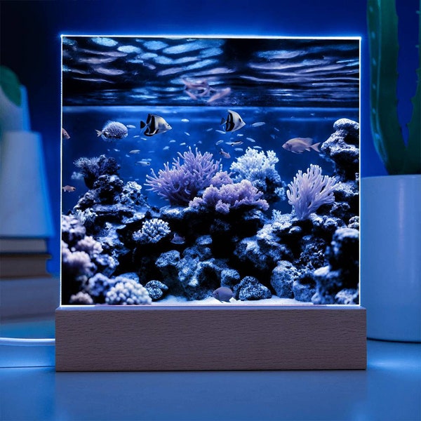 Targa acrilica illuminata per acquario virtuale, Luce notturna per bambini, Pesci d'acqua salata, Decorazione per la casa, Luce da tavolo, Decorazione della camera, Regalo di Natale, Luce per la cameretta dei bambini