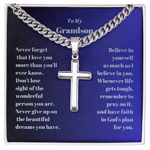 Grandson Engraved Cross, Graduation Gift from Grandma, Confirmation Gift from Grandparents, Engraved Cross Necklace, Easter Gift