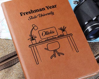 Personalized College Journal, Vegan Leather Notebook, Freshman Year Gift, Lined Journal, Personalized College Journal, College Essentials