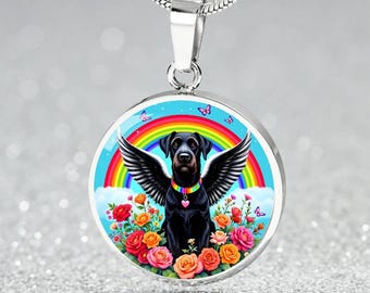 Black Labrador Angel Necklace Rainbow Bridge Pet Loss Memorial Dog Mom Gift, Engraved Dog Memorial Necklace, Lab Personalized Remembrance