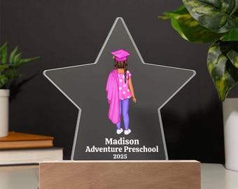 Personalized Preschool Graduation Acrylic Star Plaque with LED Base