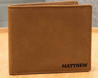 Personalized Mens Wallet, Bifold Wallet, Gift for Him, Custom Name, Groomsman Gifts, Father's Day,  Dad Gifts, Engraved Wall with Name