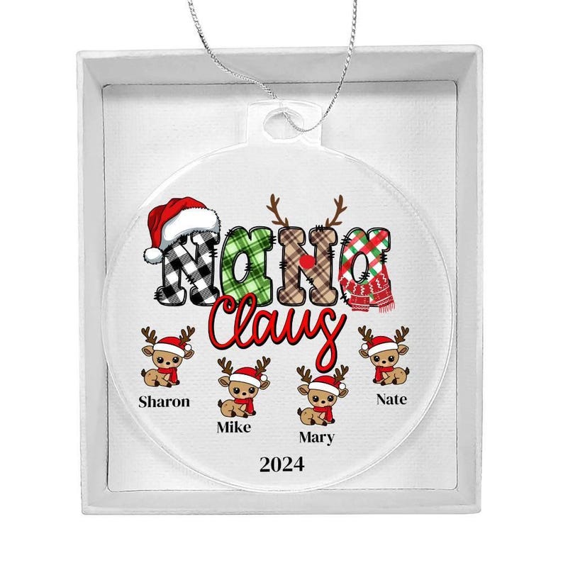 Personalized Nana Ornament, Custom Grandkids Names Christmas Gift for Nana, Grandma Claus Acrylic Ornament, Holiday Gift image 8