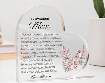 Mom Heart Acrylic Plaque Gift, Present to My Mom on Mother's Day, Mother Plaque, Mom Birthday Gift From Daughter Son, Best Mom Acrylic Sign