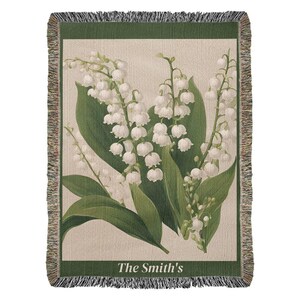 Mothers Day Gift, May Birth Flower Blanket Lily of the Valley, Woven Cotton Throw Blanket, Grandma Blanket, Floral Wall Tapestry image 4