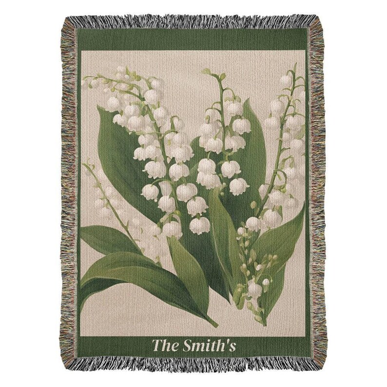 Mothers Day Gift, May Birth Flower Blanket Lily of the Valley, Woven Cotton Throw Blanket, Grandma Blanket, Floral Wall Tapestry image 4