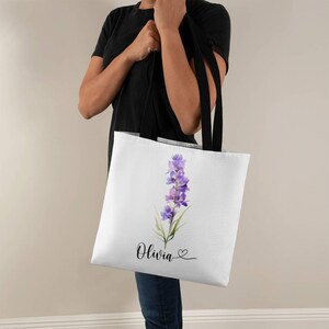 Geburtsmonat Blume Personalisierte Canvas Tragetasche, Bachelorette Brautjungfer Geschenke, Geburtstagsgeschenk für sie, Hochzeitsgeschenk, Geschenk für Mama, 5 Farben