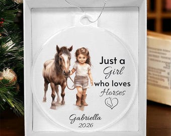 Horse Ornament Personalized, Girl Horse Christmas Ornament Gift, Riding a Horse Rider Christmas Ornament, Custom Names Horse Lover Gift