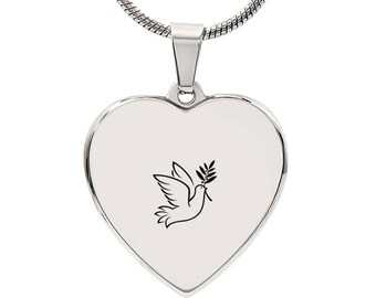 Dainty Necklace, Personalized Dove Pendant, Peace Dove Necklace, Engraved Jewelry, Religious Jewelry, Memorial Gift, Christmas, Birthday