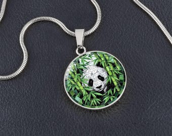 Personalisierte Schwarzer Panda Halskette, Individuell Gravierte Schmuck für Frauen, Panda Bär, Glücksbringer, Geburtstagsgeschenk, Zoo Tier Souvenir DC
