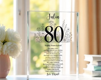 80th Birthday Gift Personalized Acrylic Plaque, Birthday Gift for Grandma, 80 years loved, Friend 80th Birthday, Turning eighty Gift