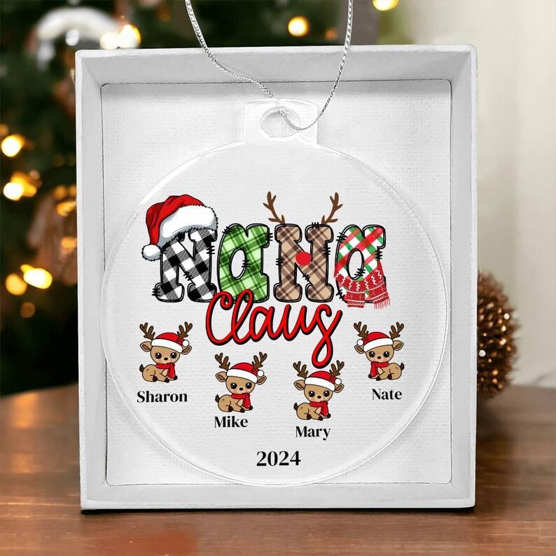Nana Claus Acrylic Christmas Ornament, Custom Nana And Grandkids, Gifts For Nana, Christmas, Mother's Day, New Nana, Nanas Reindeer