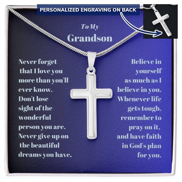 Engraved Cross, Grandson Gift, Confirmation, Christmas Present, Chrisitan, religious, Cross Necklace, Gift For Him, Personalized Jewelry