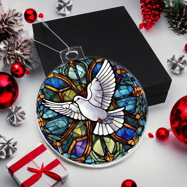 White Dove Christmas Ornament Peace on Earth Faux Stained Glass Dove ...