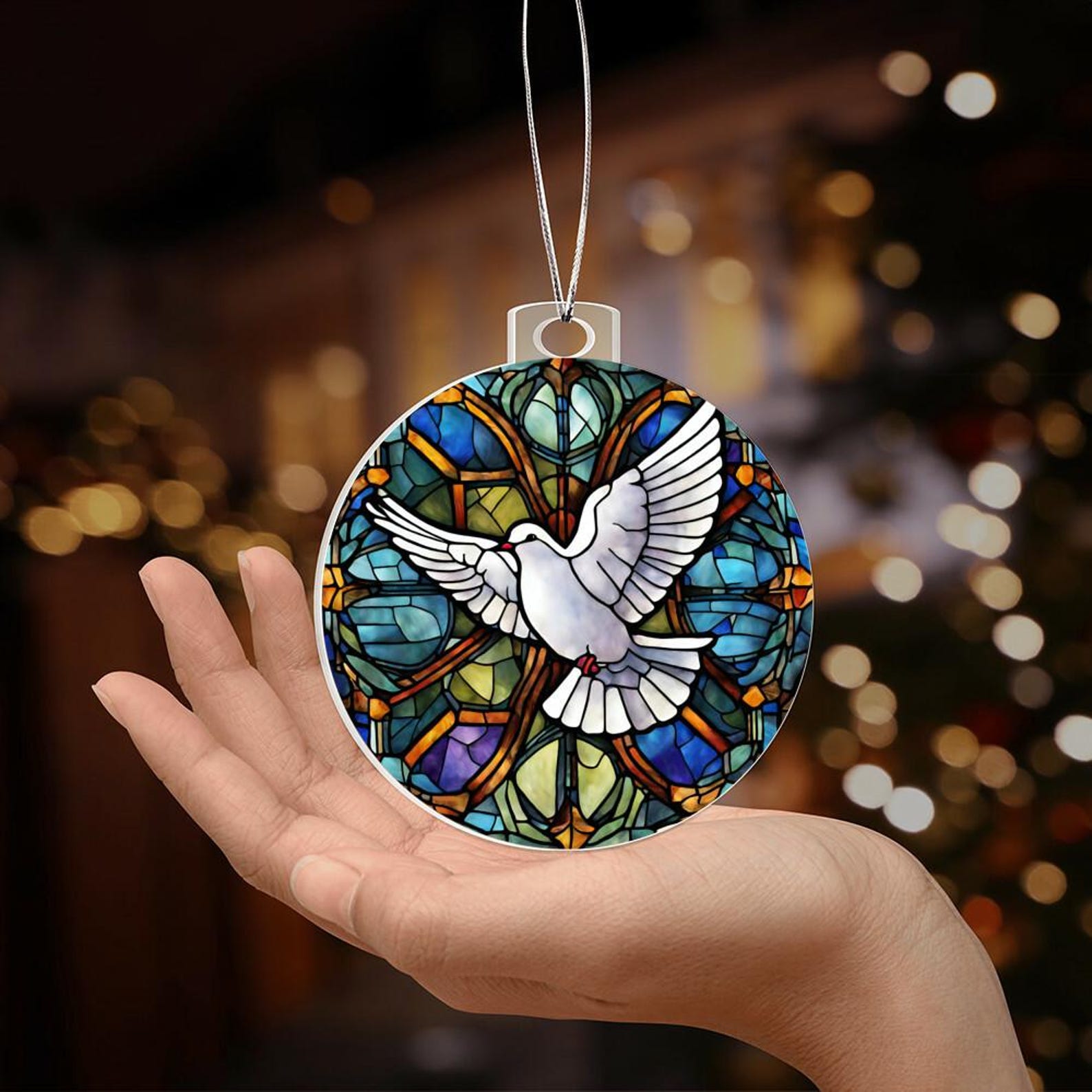 White Dove Christmas Ornament Peace on Earth Faux Stained Glass Dove ...