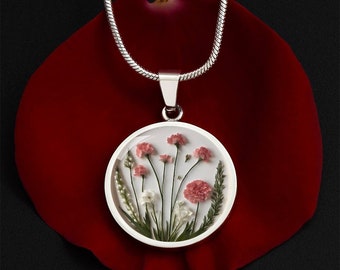 Personalized Flower Necklace for Women, January Birth Gift for her, Plant lover gift, Engraved, Mothers Day, Christmas, Birthday present