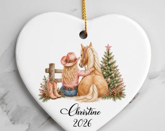 Personalized Cowgirl Horse Ornament, Personalized Horse Lover Gift for Christmas, Little Girl Gift, Holiday Keepsake