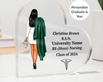 Personalized nurse graduation heart acrylic plaque, nurse graduation gift, custom nurse print, gift for nurse, new nurse gift, RN BSN Gift