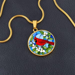 Stained Glass Cardinal Pendant Gift, Memorial Gift, Personalized Cardinal Necklace For Remembrance, Memorial Jewelry, Gift for Bird Lover