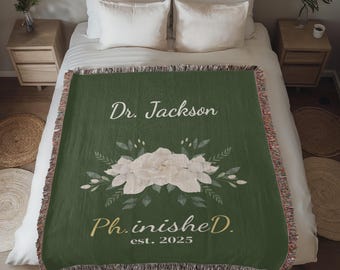 Personalisierte Phd gewebte Decke, benutzerdefinierte Phd Graduierung Decke Geschenk, Doktor-Abschluss Graduate Organic Tapisserie, Phd Grad Home Decor