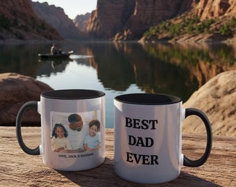 Personalized Dad Photo Mug, Best Dad Ever Coffee Cup, Father's Day Gift, Custom Photo Mug for Dad, Two-Tone Ceramic Mug, Fathers Day, Xmas