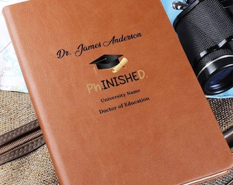 PhD-Abschlussgeschenk, Doktoranden-Geschenk, personalisiertes Leder-Journal, benutzerdefiniertes Abschluss-Notizbuch, Geschenk für neuen Doktor, glänzend
