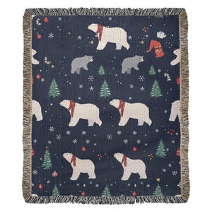 Polar Bear Woven Cotton Blanket, Winter Blanket Cute Bear Throw Kid Blanket for Christmas Gift Blanket Polar Bear Tapestry Winter Home Decor