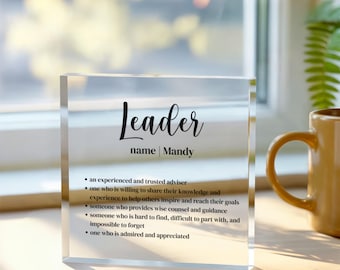 Personalized Leader Definition Plaque, Gift for Leader, Thank You Mentor Sign, Retirement Gift for Boss, Custom Mentor Square Plaque Gift
