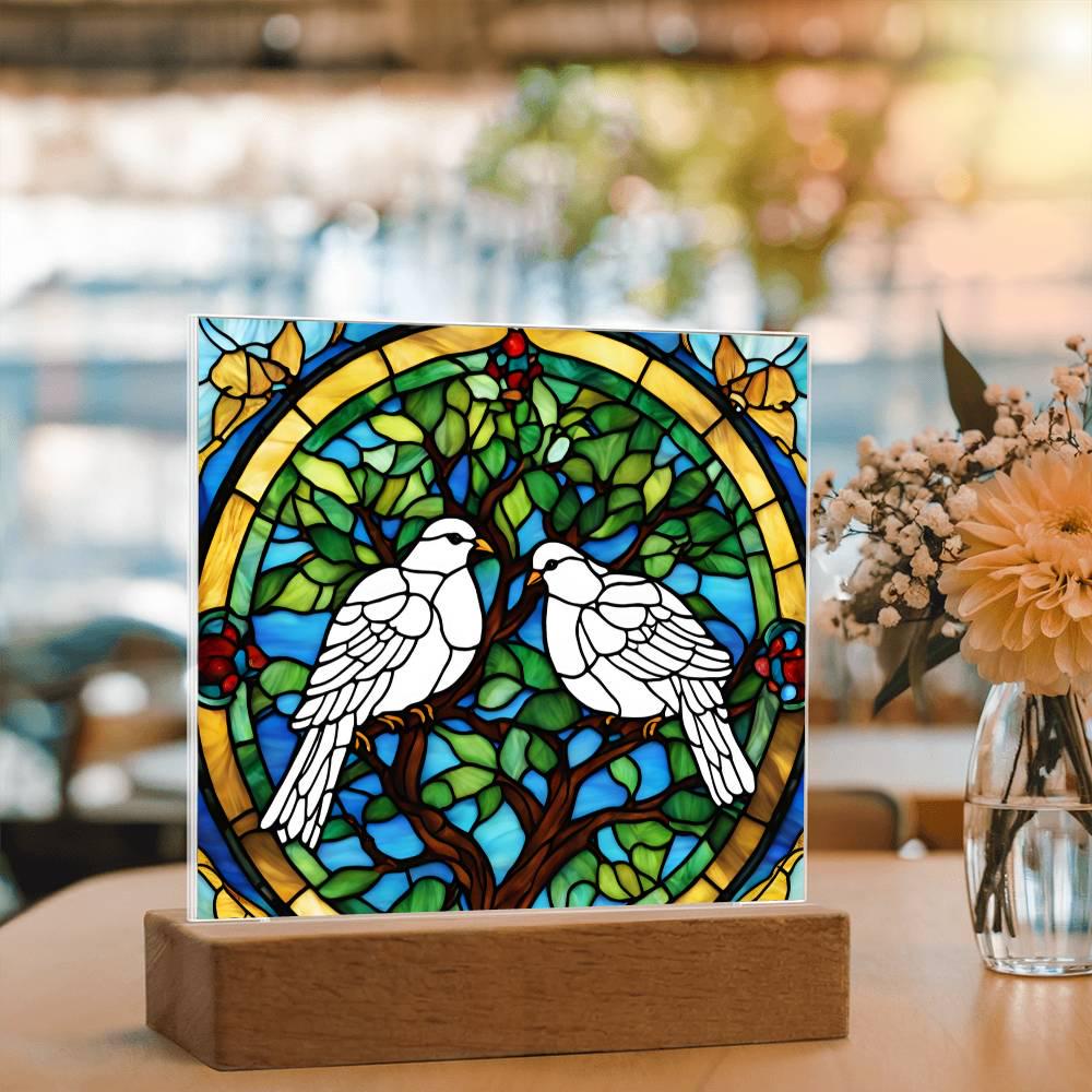 Peaceful Doves Acrylic Home Decor, Love Birds Deck Decoration, Dove Home Decor, Dove Faux Stained Glass LED Plaque, Gift for Bird Lover