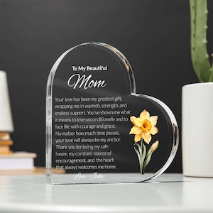 Personalisierte Geburtstagsgeschenk für Mama von Tochter, benutzerdefinierte Geburtsmonat Blumen Acryl Herz Plaque, Muttertag & Weihnachtsgeschenke für Mama