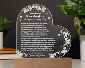 Targa acrilica a forma di cuore per la nostra nipotina nel giorno delle sue nozze, regalo personalizzato per la sposa dai nonni, regalo per la nipote, regali per la sposa