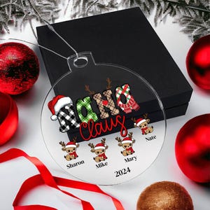 Personalized Nana Ornament, Custom Grandkids Names Christmas Gift for Nana, Grandma Claus Acrylic Ornament, Holiday Gift image 6