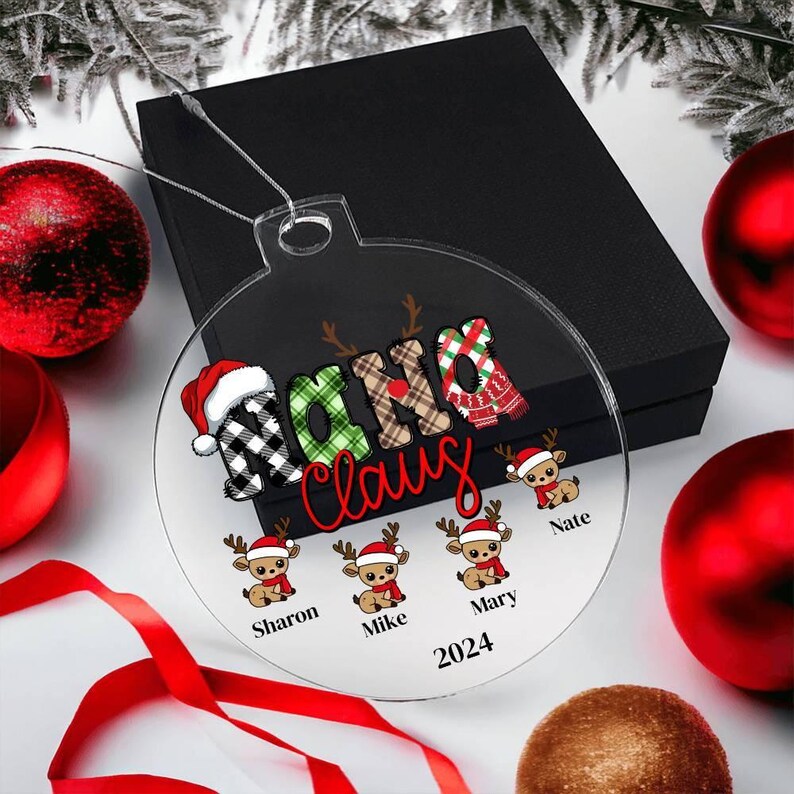 Personalized Nana Ornament, Custom Grandkids Names Christmas Gift for Nana, Grandma Claus Acrylic Ornament, Holiday Gift image 6