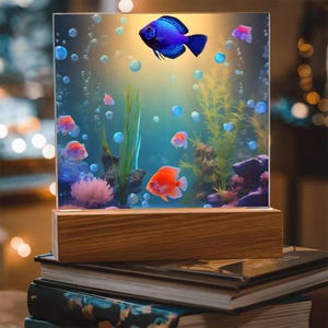 Virtual Aquarium Lighted Acrylic Plaque, Kids Nightlight, Discus Fish, Home Decor, Table Light, Room Decor, Christmas Gift, Gifts for Kids