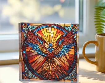 Rising Phoenix Stained Glass Acrylic Art, Mythical Creature, Phoenix Lover, Inspirational Recovery Sobriety Gift, Christmas Present